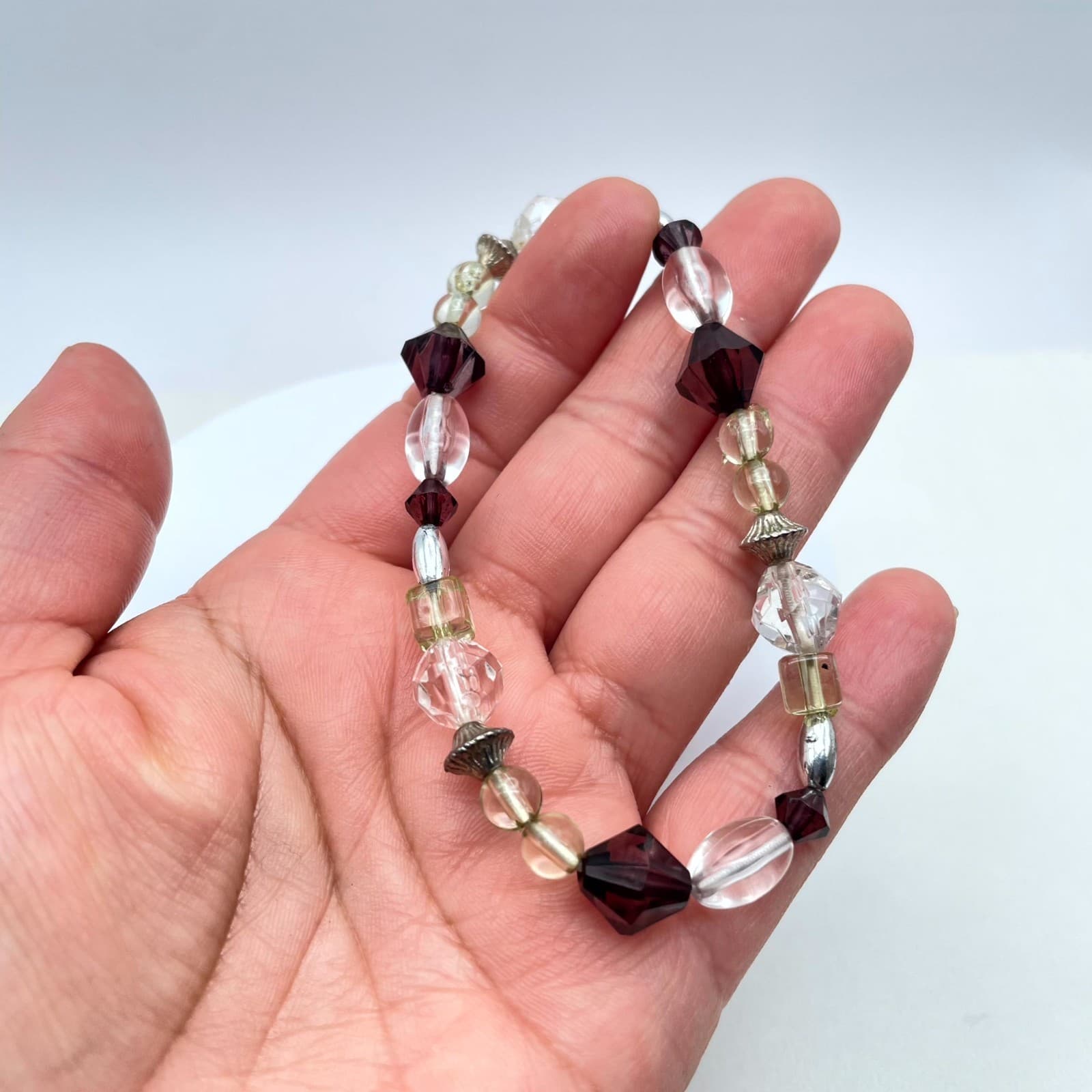 Bohemian Eclectic Classic Fashion Deep Plum Faceted Glass Beads Stretch Bracelet - Thumbnail 3