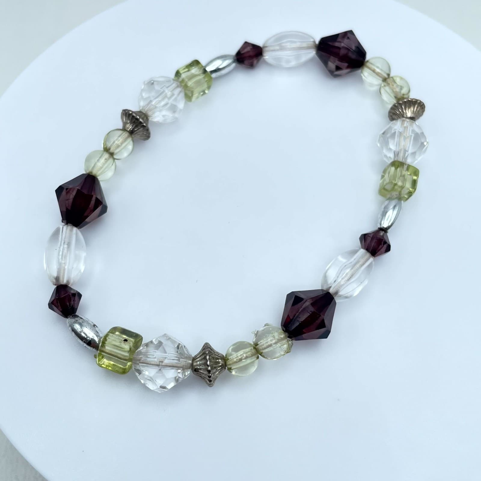 Bohemian Eclectic Classic Fashion Deep Plum Faceted Glass Beads Stretch Bracelet - Image 1