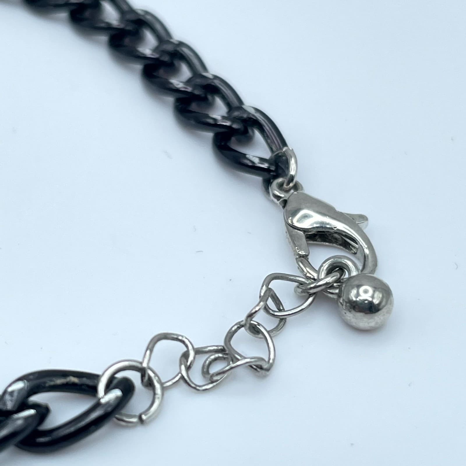 Classic Adjustable Black Coated Silver-Tone Curb Link Chain Lobster Bracelet - Thumbnail 5