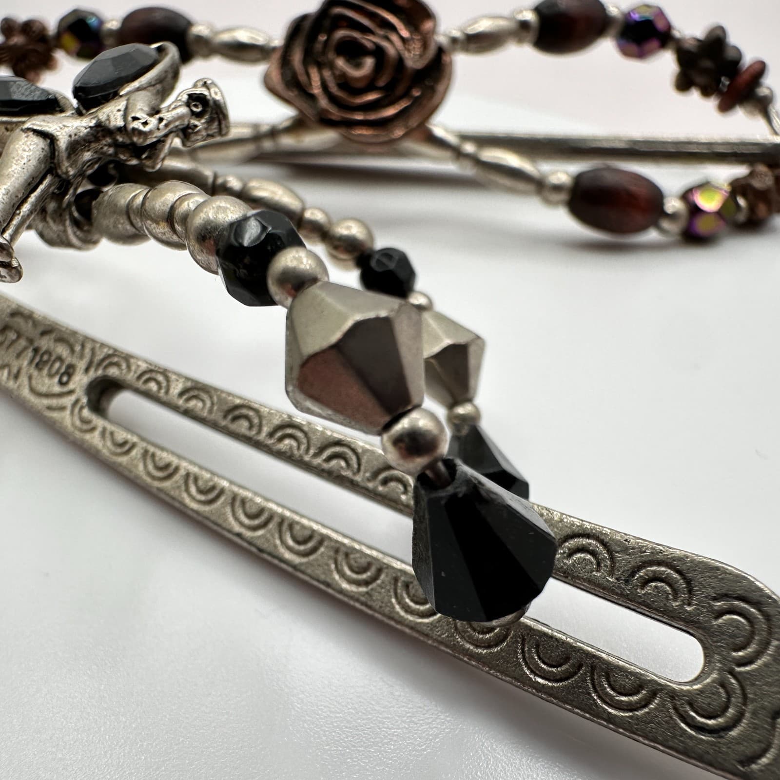 Vintage Y2K Metal Hair Clips Set Fairy & Rose Beaded Boho Accessory - Thumbnail 8