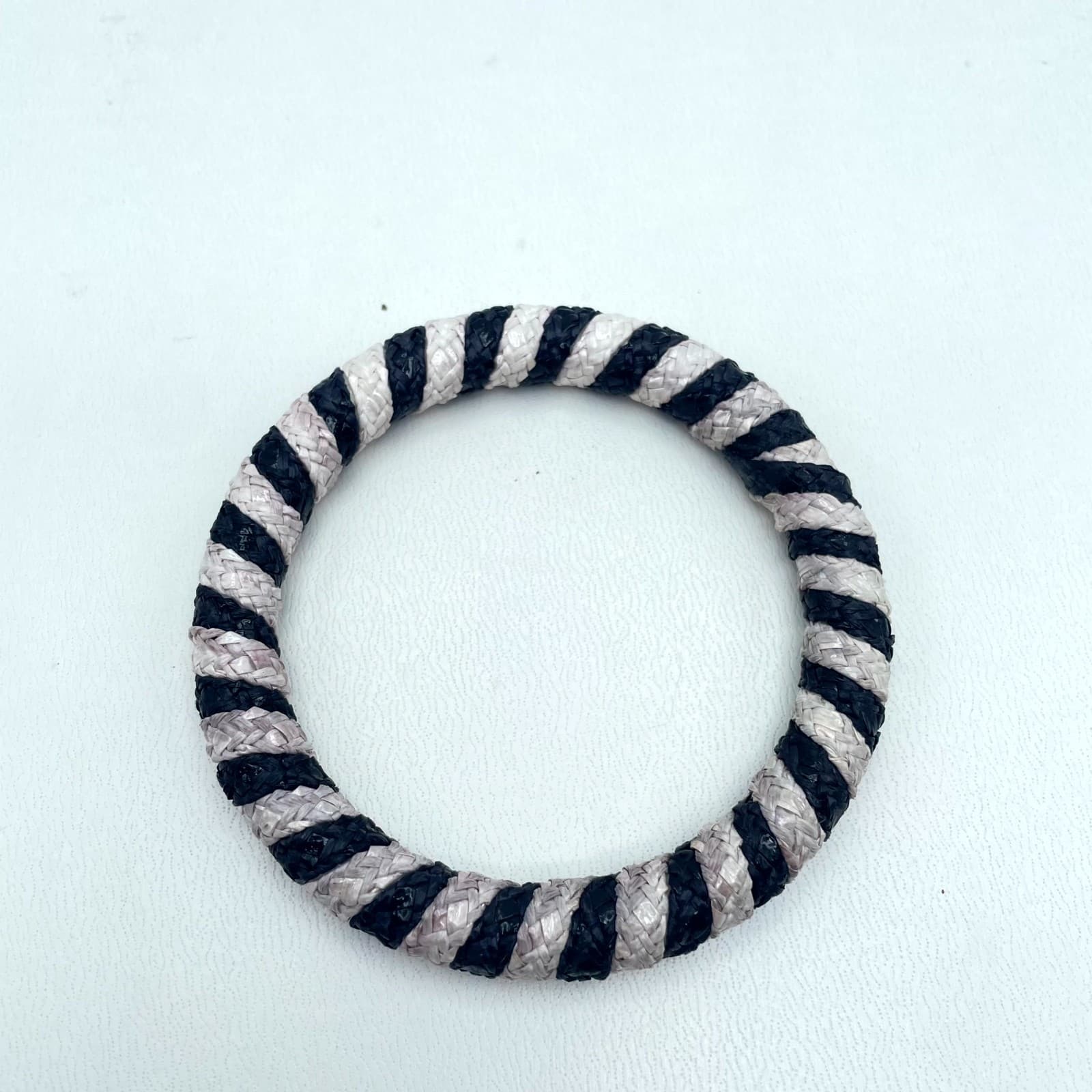 Bohemian Black White Eco-Chic Thin Woven Braided Rope-Style Bangle Bracelet - Image 1