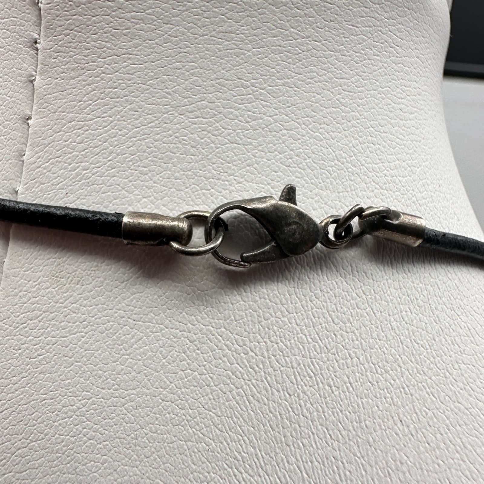 Vintage 90s Blue Dichroic Glass Heart Square Pendant Necklace Black Cord Jewelry - Thumbnail 6