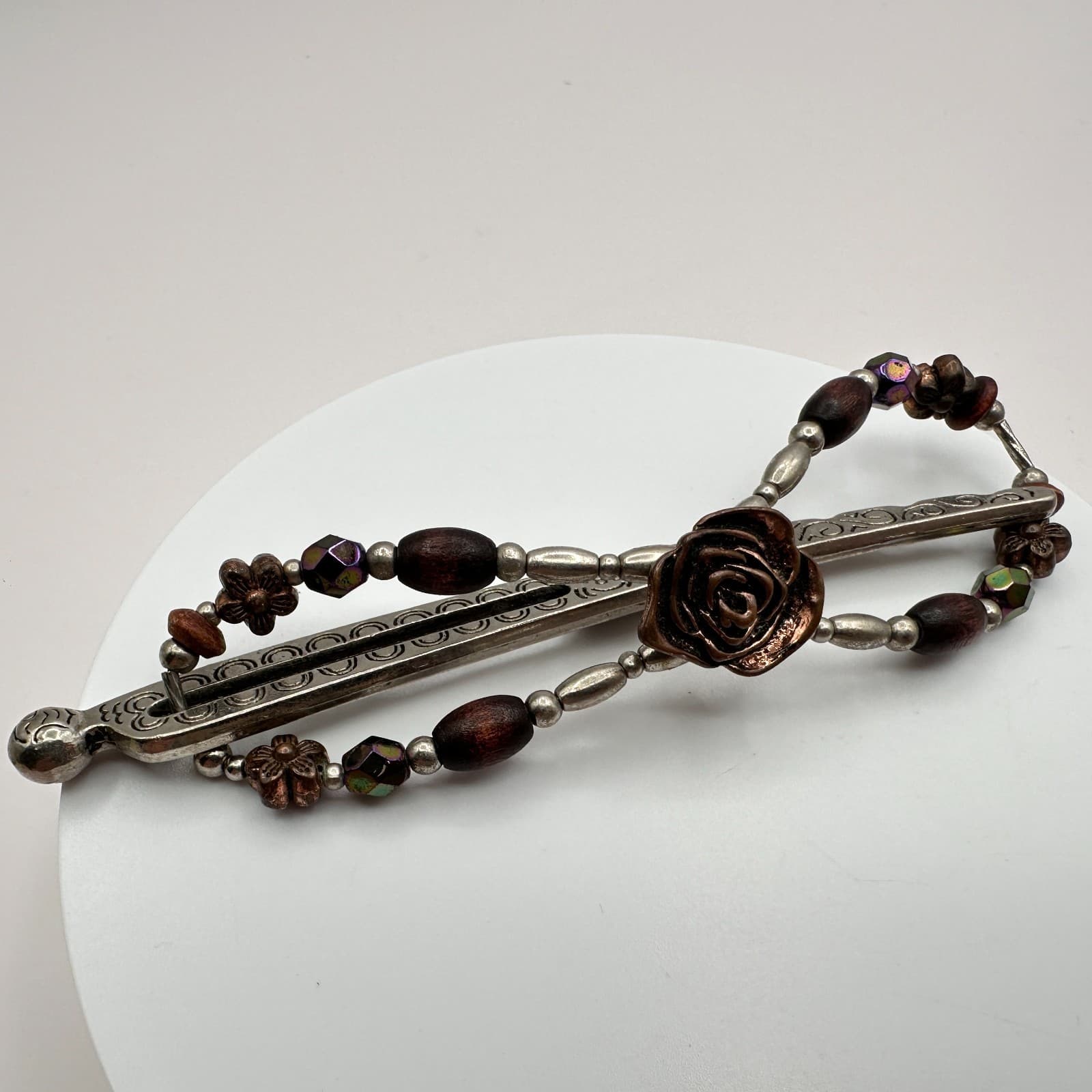 Vintage Y2K Metal Hair Clips Set Fairy & Rose Beaded Boho Accessory - Thumbnail 9