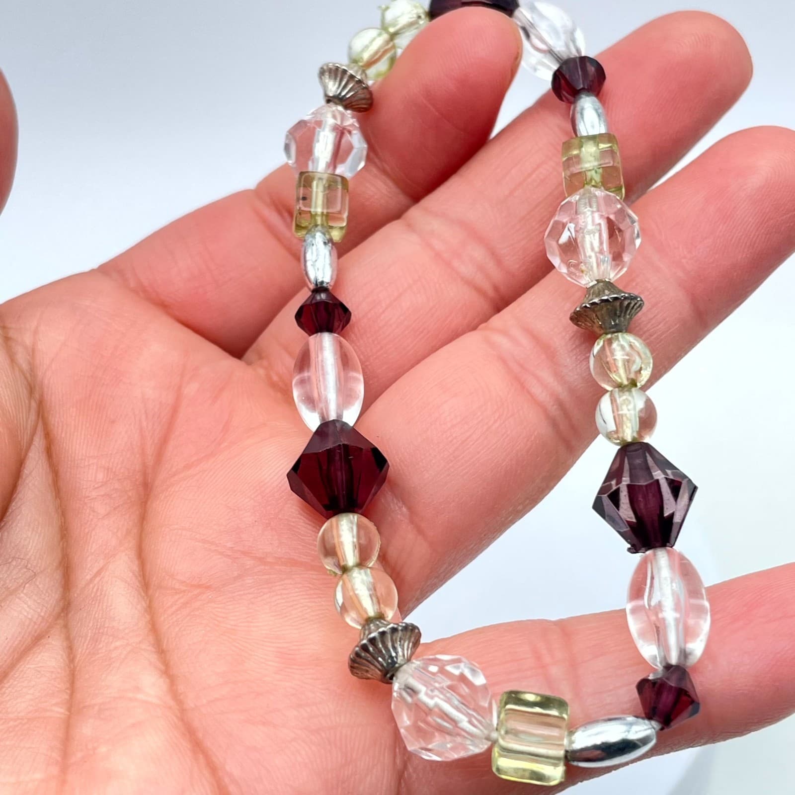 Bohemian Eclectic Classic Fashion Deep Plum Faceted Glass Beads Stretch Bracelet - Thumbnail 8