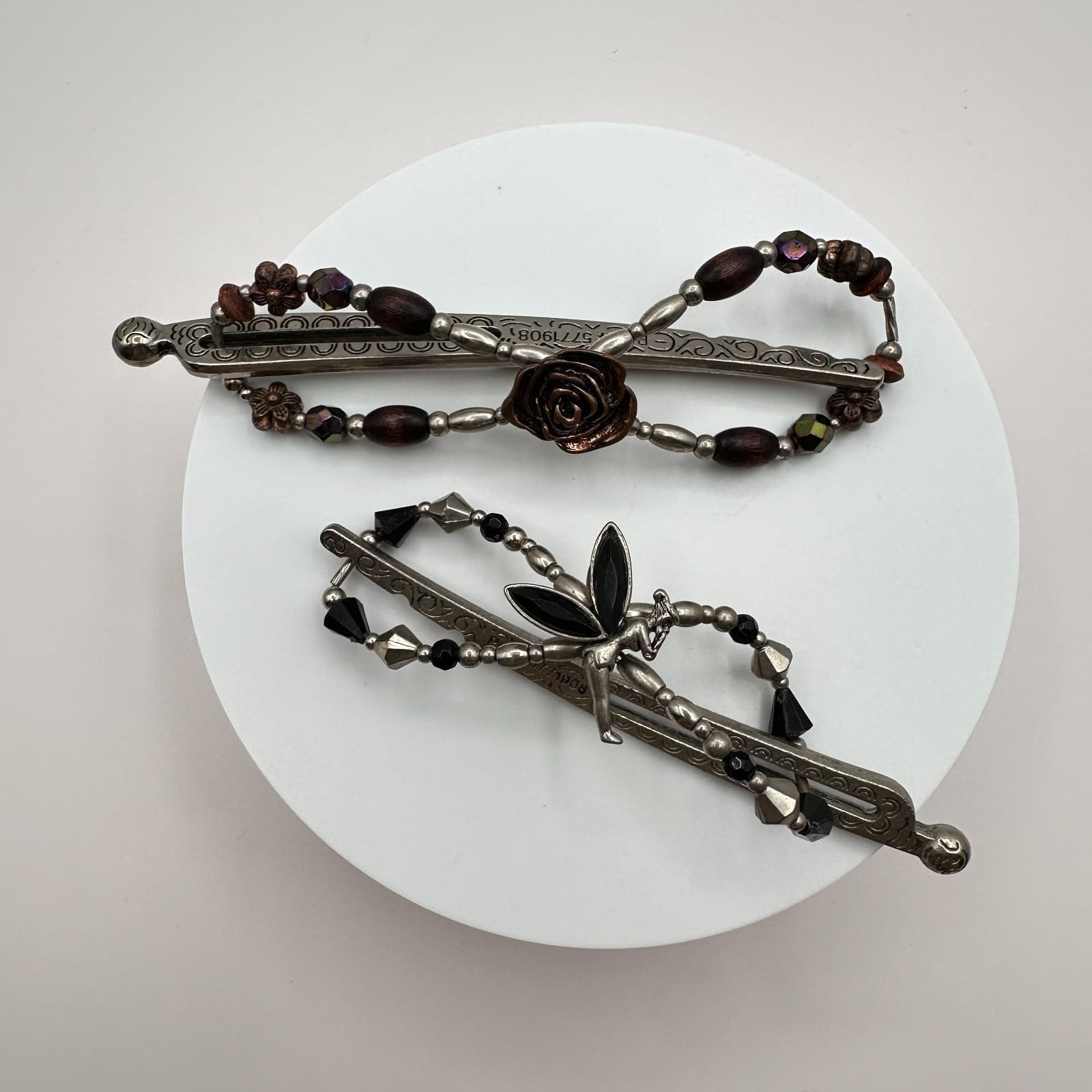 Vintage Y2K Metal Hair Clips Set Fairy & Rose Beaded Boho Accessory - Image 1