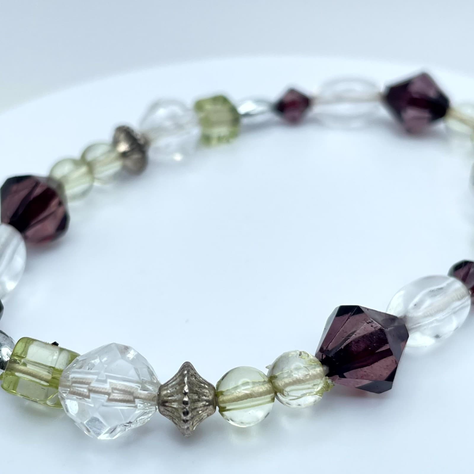 Bohemian Eclectic Classic Fashion Deep Plum Faceted Glass Beads Stretch Bracelet - Thumbnail 5