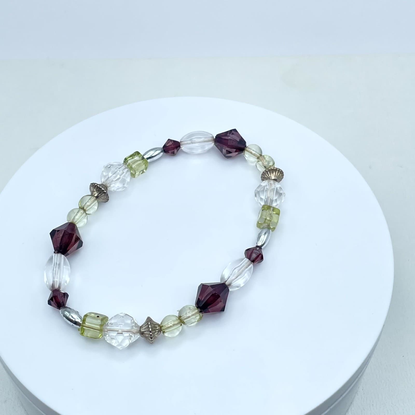 Bohemian Eclectic Classic Fashion Deep Plum Faceted Glass Beads Stretch Bracelet - Thumbnail 7