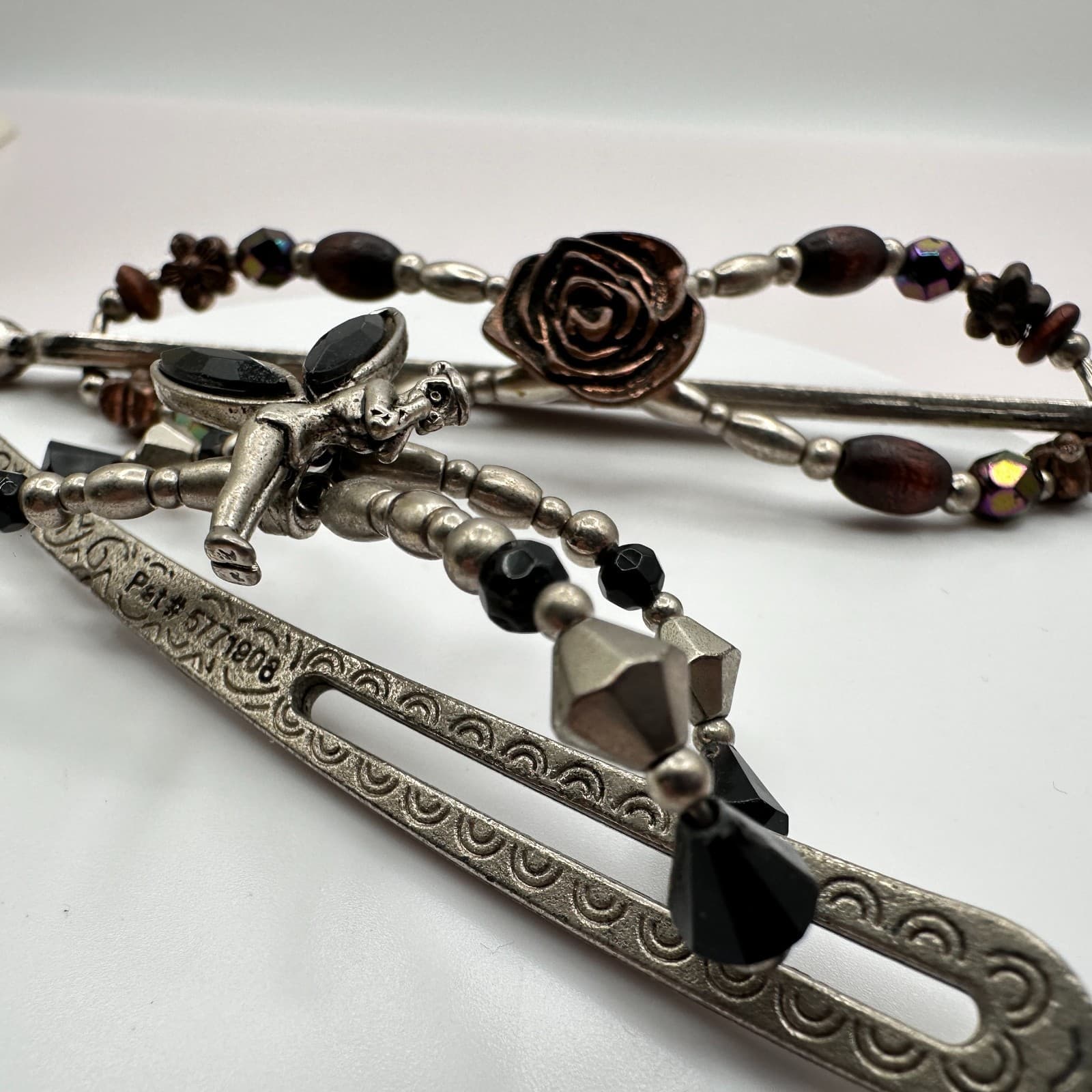 Vintage Y2K Metal Hair Clips Set Fairy & Rose Beaded Boho Accessory - Thumbnail 7