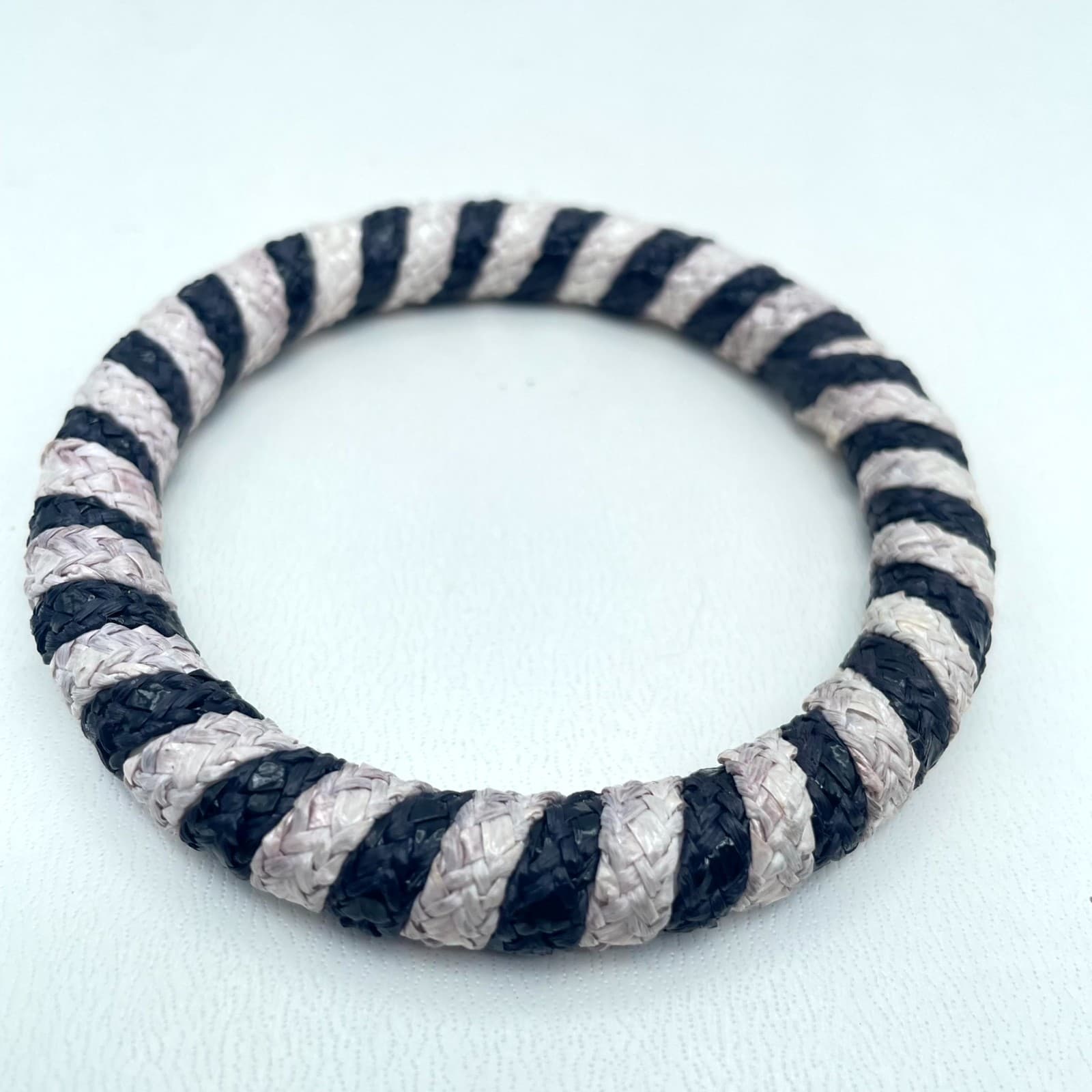 Bohemian Black White Eco-Chic Thin Woven Braided Rope-Style Bangle Bracelet - Thumbnail 4