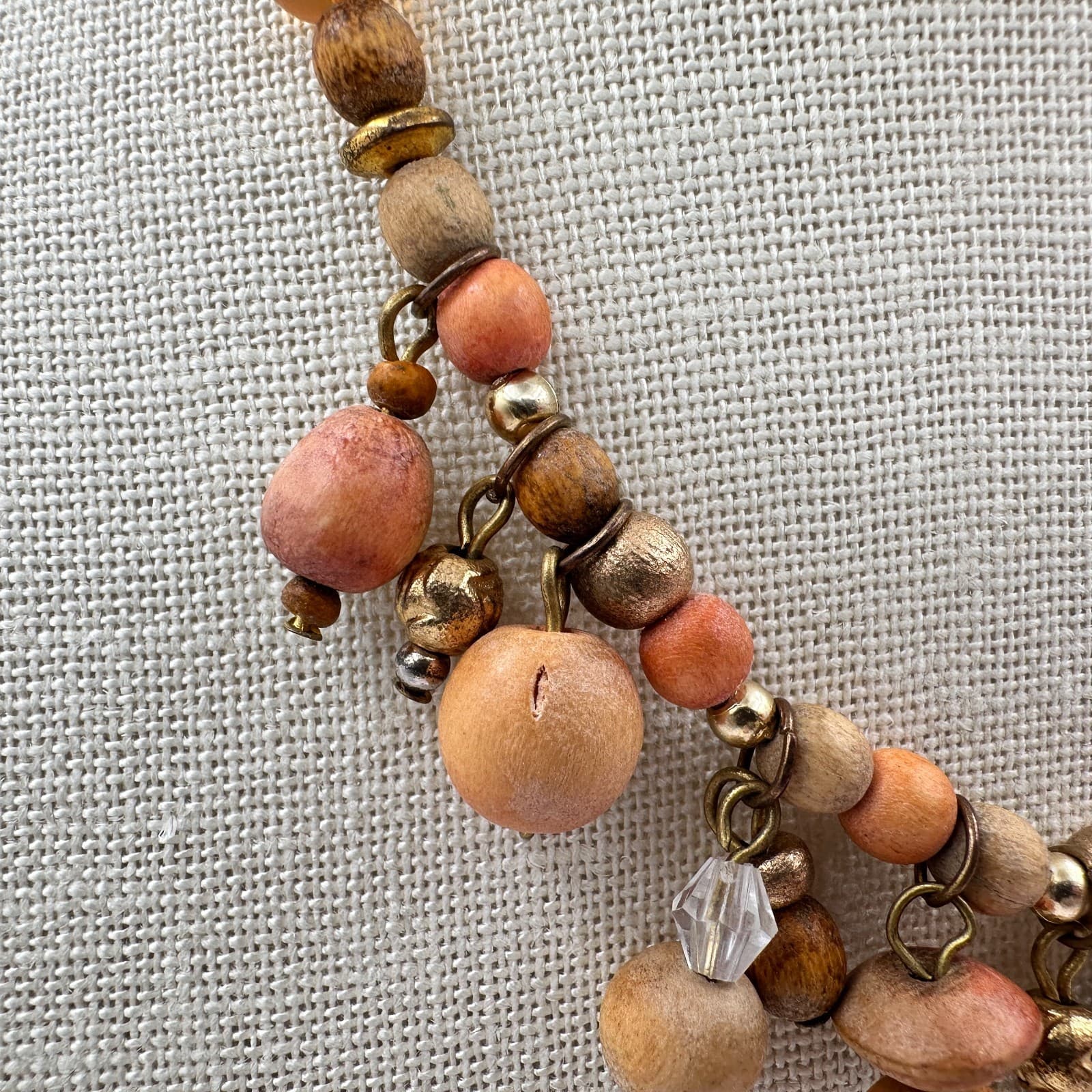 Vintage 70s Boho Colors Wood Shell Bead Dangle Choker Necklace Statement Jewelry - Thumbnail 5