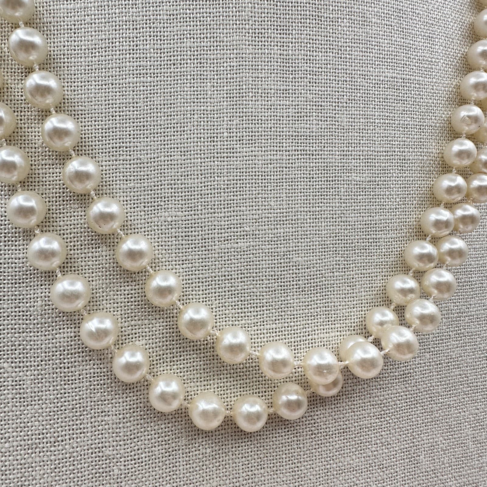 Vintage 90s Double Strand Faux Pearl Choker Necklace Classic Elegant Jewelry - Thumbnail 3