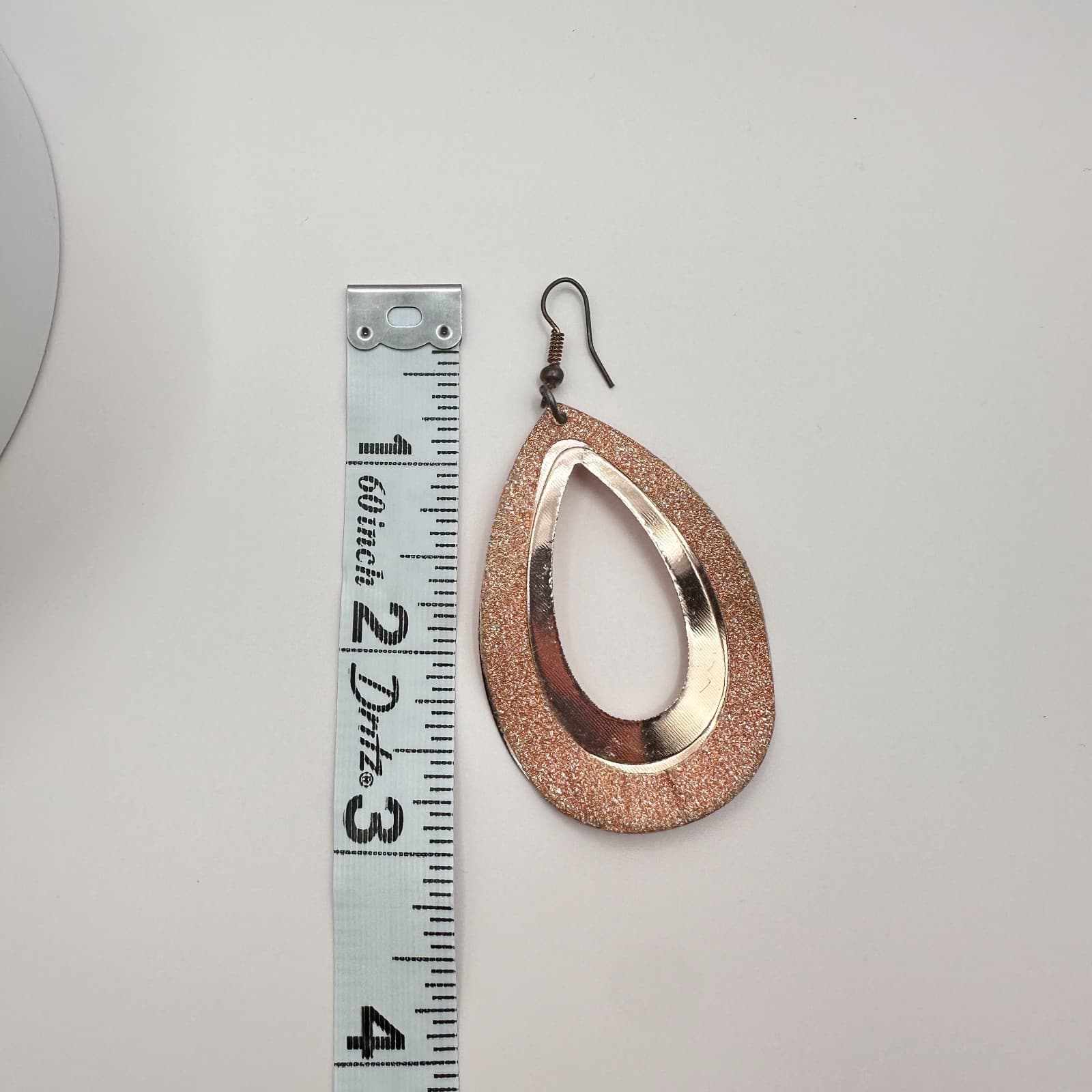 Vintage 80s Rose Gold Teardrop Dangle Earrings Glitter Shimmer Fashion Jewelry - Thumbnail 8