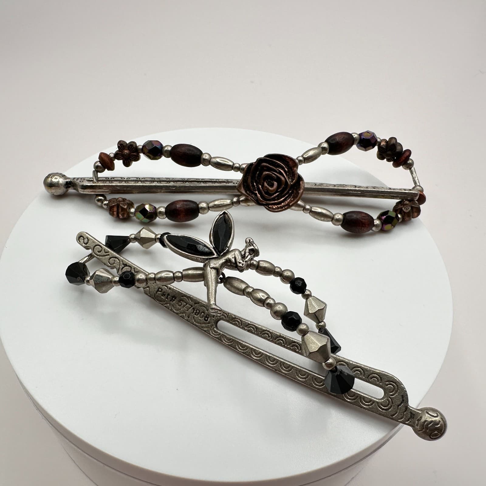 Vintage Y2K Metal Hair Clips Set Fairy & Rose Beaded Boho Accessory - Thumbnail 5