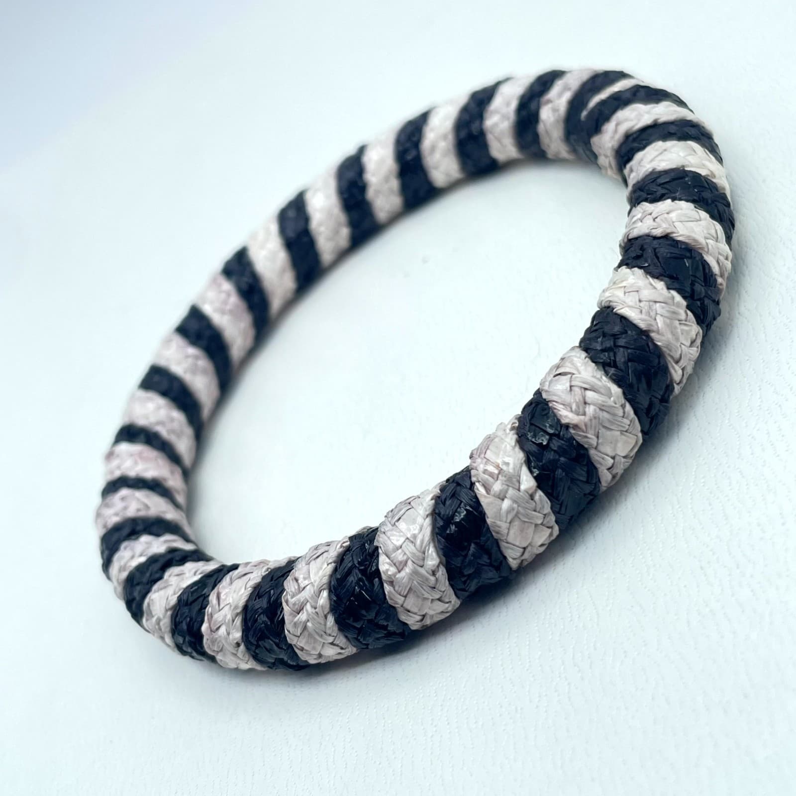 Bohemian Black White Eco-Chic Thin Woven Braided Rope-Style Bangle Bracelet - Thumbnail 7