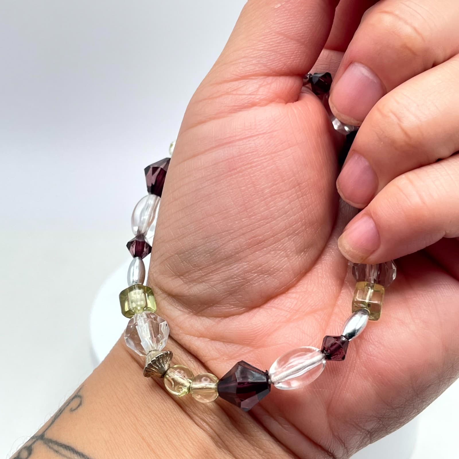 Bohemian Eclectic Classic Fashion Deep Plum Faceted Glass Beads Stretch Bracelet - Thumbnail 9