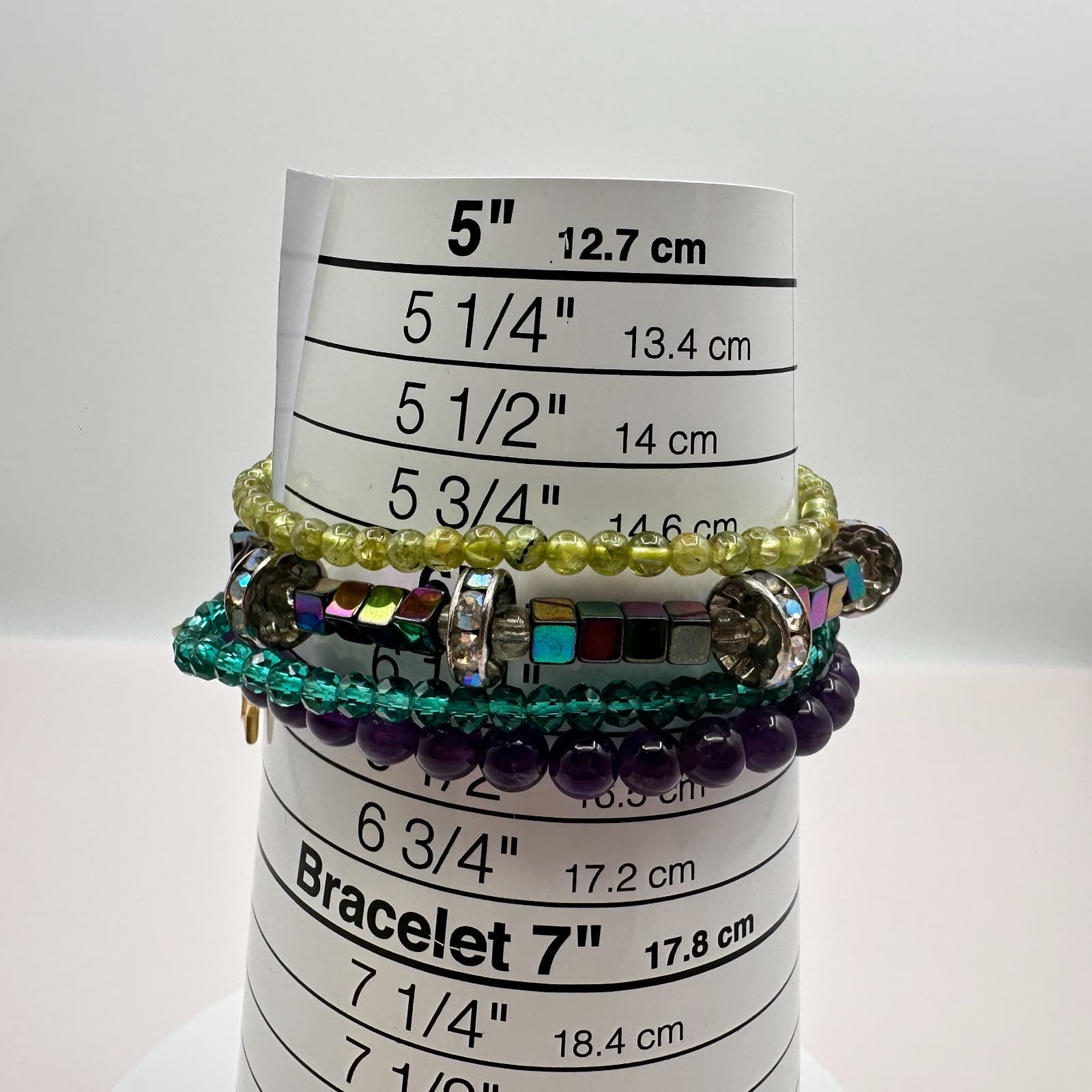 Vintage 80s Amethyst Crystal Stackable Bracelets Set Purple Green Accent Jewelry - Thumbnail 6