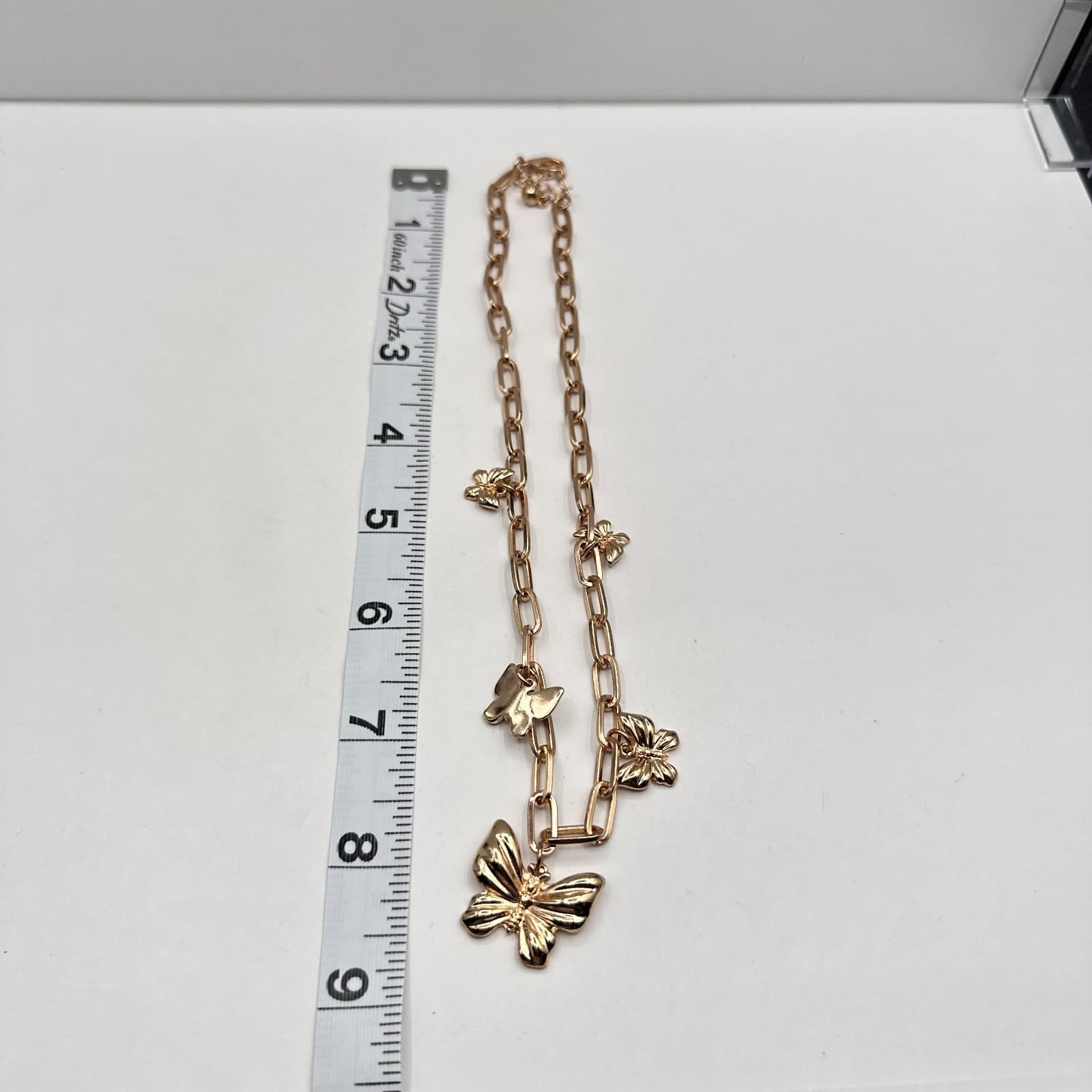 Vintage 90s Gold Tone Butterfly Charm Paperclip Chain Necklace Fashion Jewelry - Thumbnail 10
