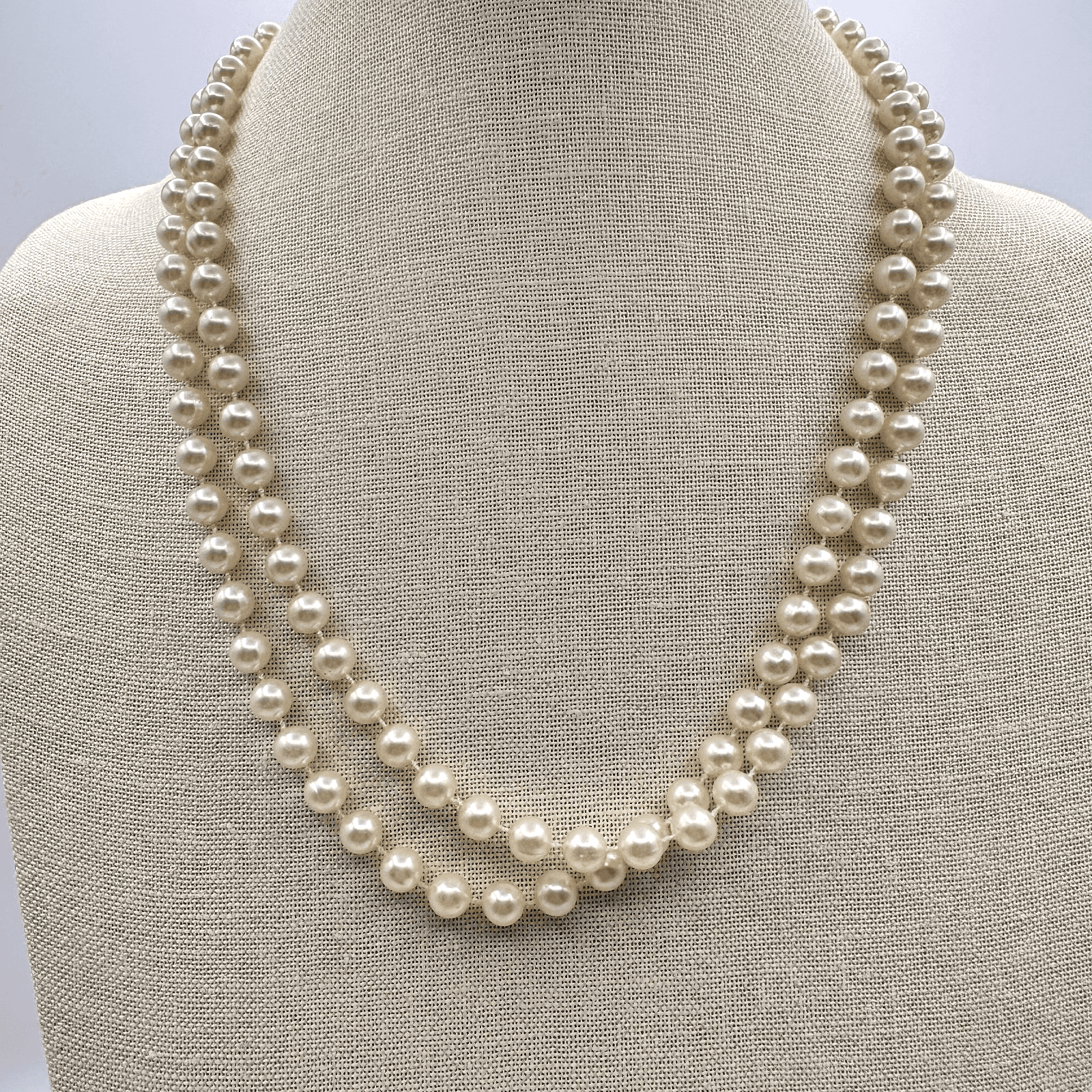 Vintage 90s Double Strand Faux Pearl Choker Necklace Classic Elegant Jewelry - Image 1