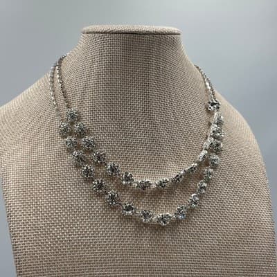 VTG Rhinestone Set: Double Layer Necklace, 3-Drop Earring, Link Bracelet Classic - Thumbnail 11