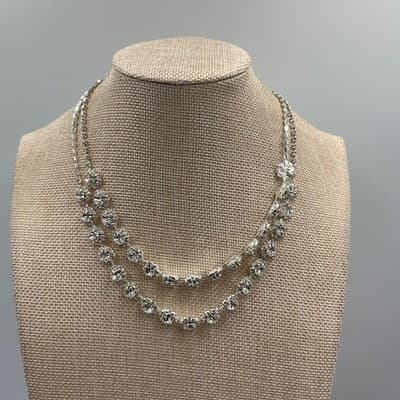 VTG Rhinestone Set: Double Layer Necklace, 3-Drop Earring, Link Bracelet Classic - Thumbnail 6