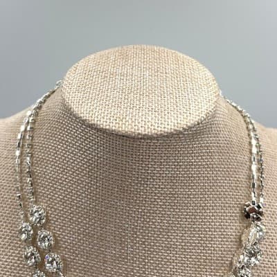 VTG Rhinestone Set: Double Layer Necklace, 3-Drop Earring, Link Bracelet Classic - Thumbnail 7