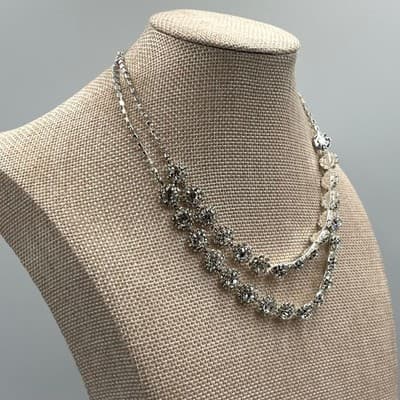 VTG Rhinestone Set: Double Layer Necklace, 3-Drop Earring, Link Bracelet Classic - Thumbnail 12