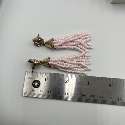 Lot Of 2 Vintage Boho Black White Beaded Tassel Earrings Rhinestone Drop Dangle - Thumbnail 10