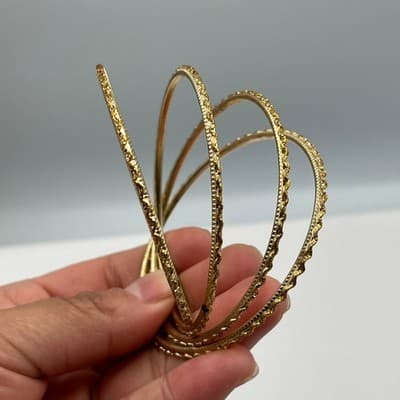 5 Vintage Gold Tone Stacking Bangle Bracelets Set Diamond Cut Boho Jewelry Lot - Thumbnail 5