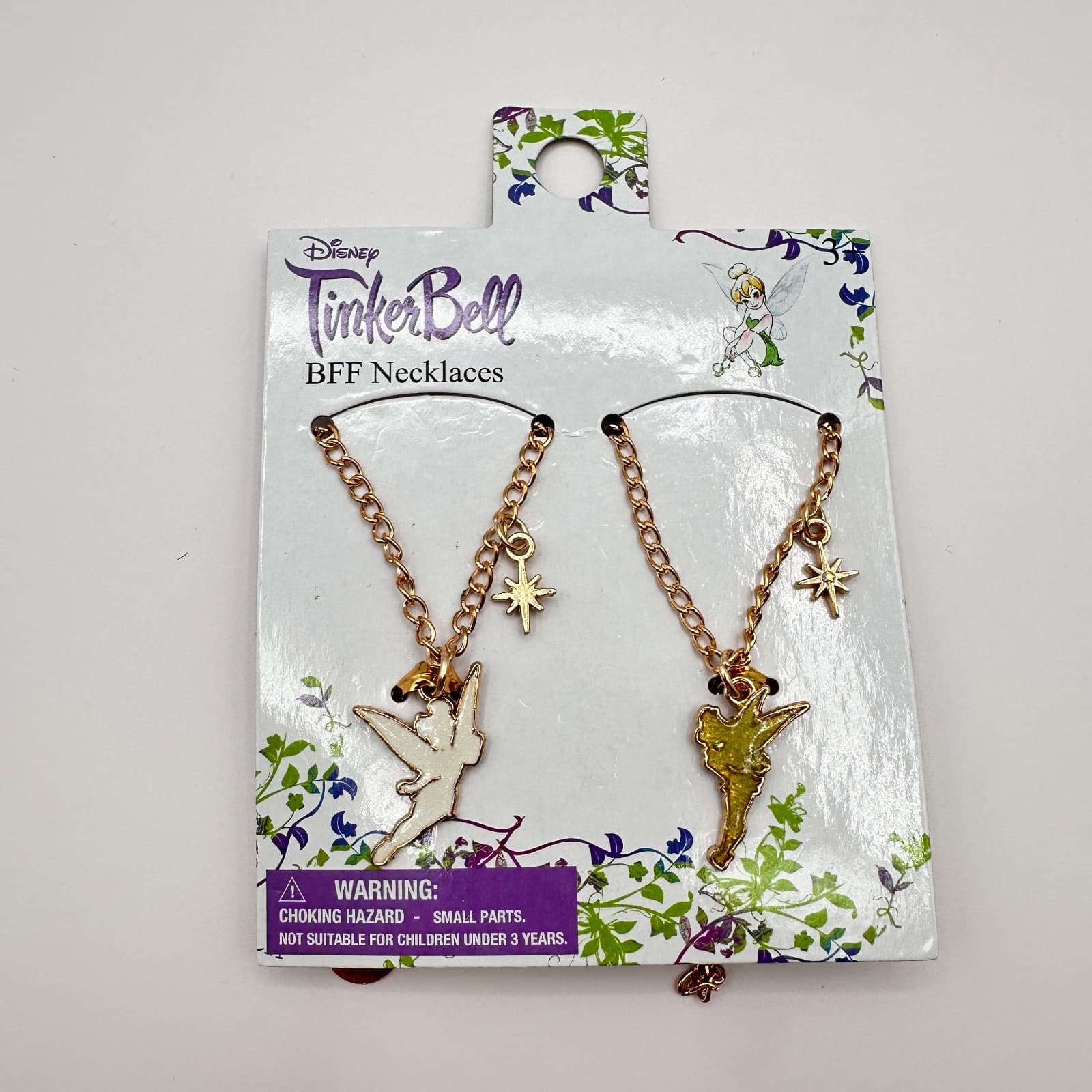 Vintage 80s Disney Tinker Bell BFF Best Forever Fairy Pendant Necklaces Jewelry - Image 1