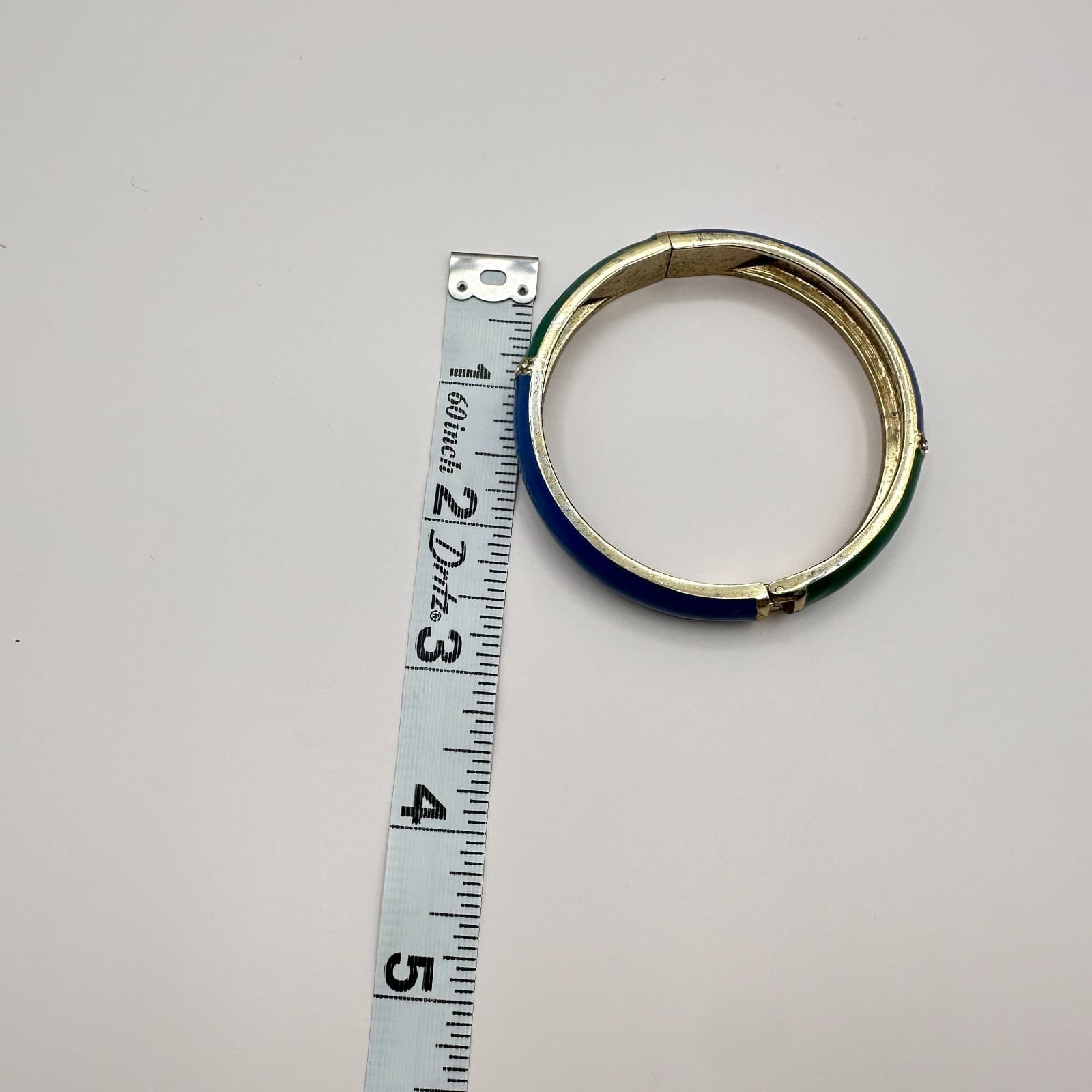 Vintage 90s Blue Green Enamel Bangle Bracelet Silver Tone Hinged Crystal Jewelry - Thumbnail 8