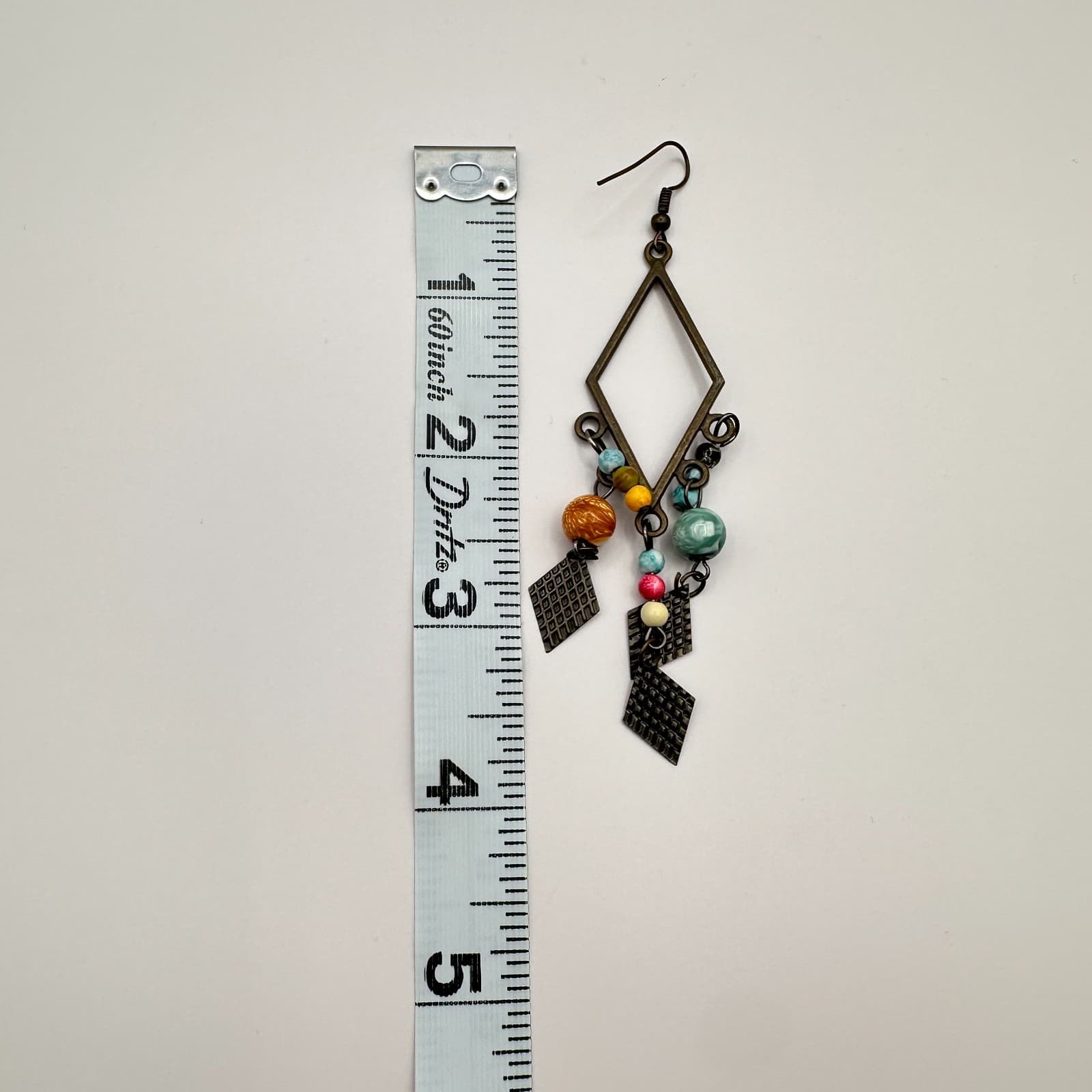 Vintage 80s Bohemian Dangle Earrings Beaded Drop Geometric Brown Metal Jewelry - Thumbnail 8