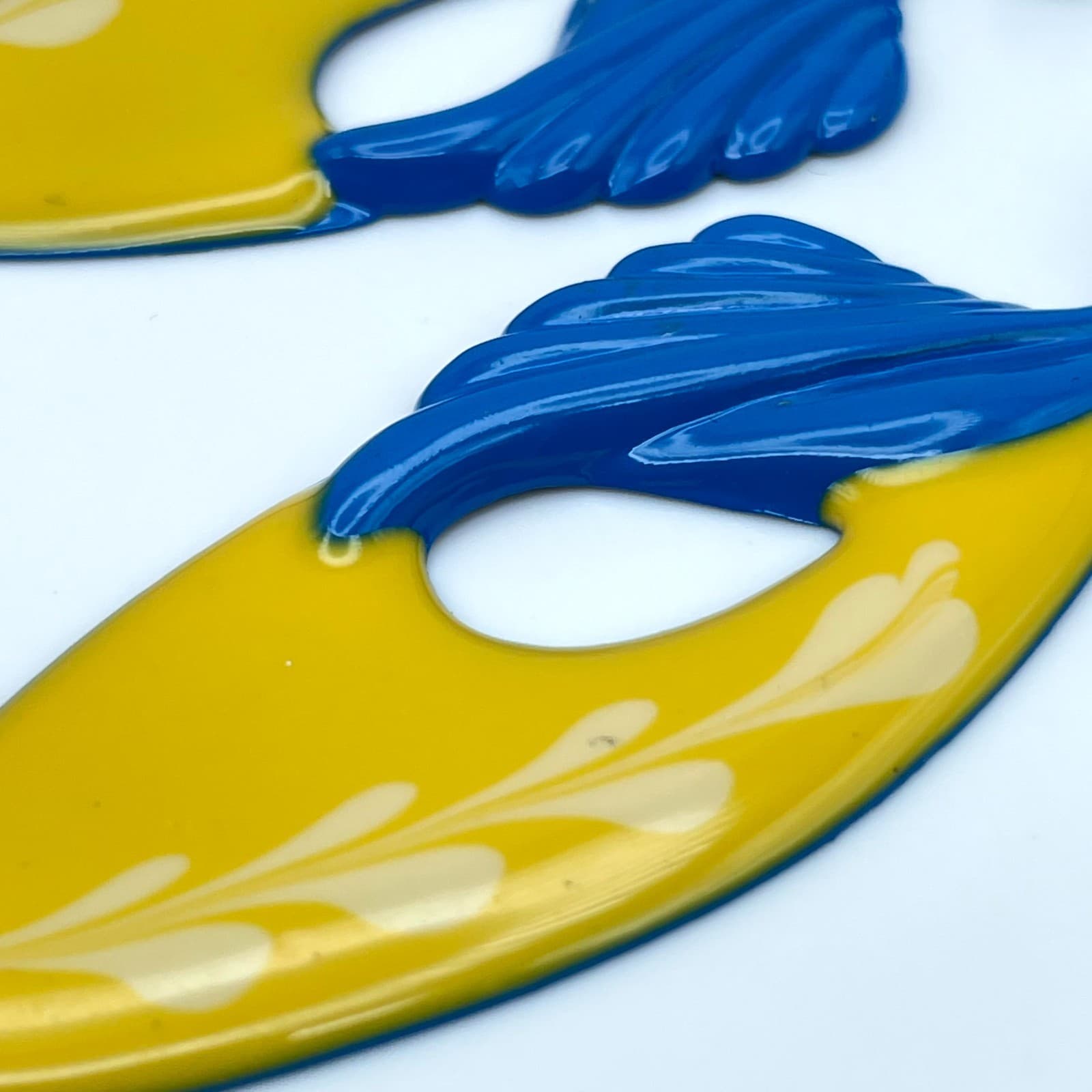 Vintage Blue Yellow Enamel Dangle Drop Earrings Abstract Art Deco Style - Thumbnail 8