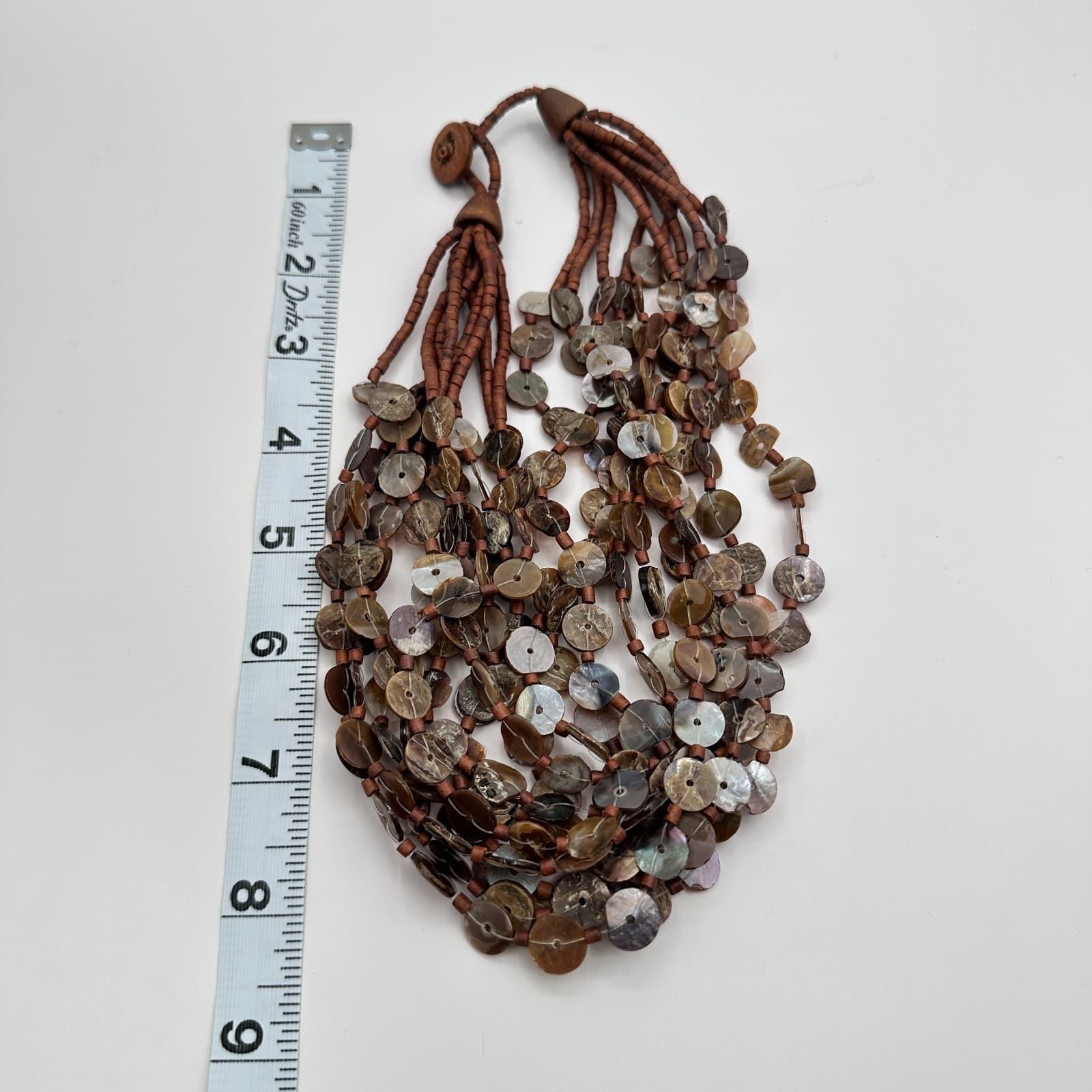 Vintage 80s Boohoo strands Brown Capizzi Shell Choker Necklace Statement Jewelry - Thumbnail 9