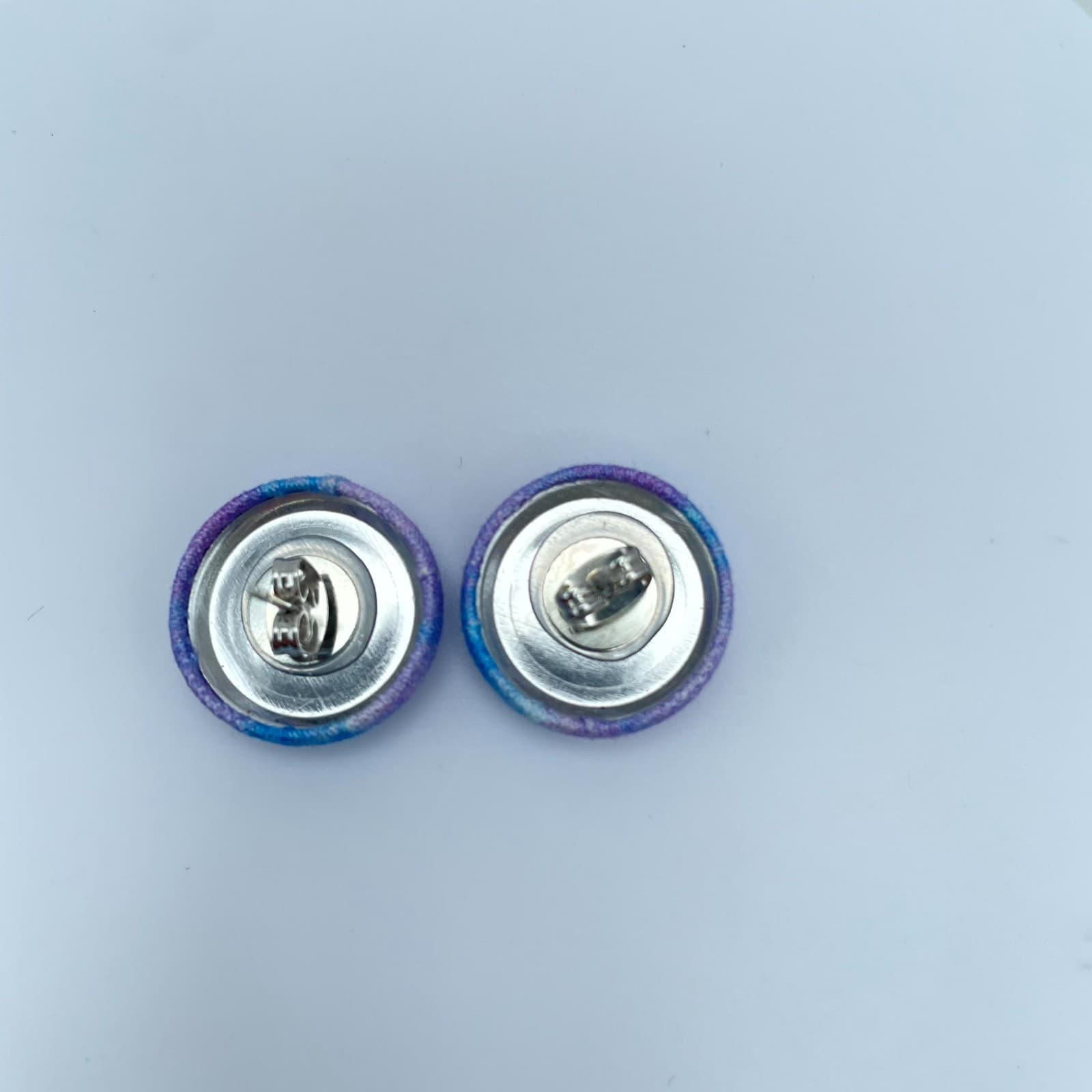 Vintage Blue Purple Tie Dye Fabric Covered Round Button Studs Earrings - Thumbnail 2