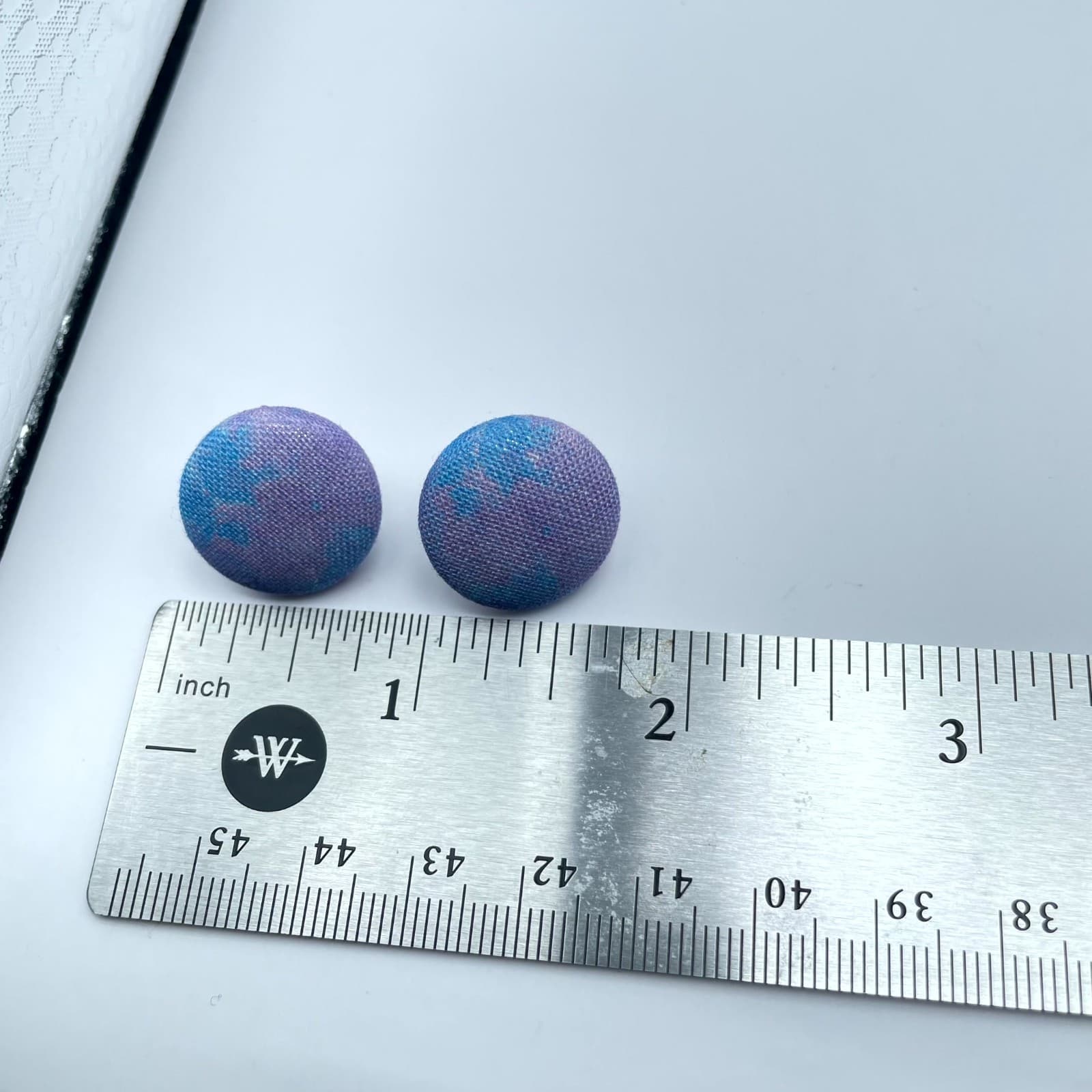 Vintage Blue Purple Tie Dye Fabric Covered Round Button Studs Earrings - Thumbnail 10