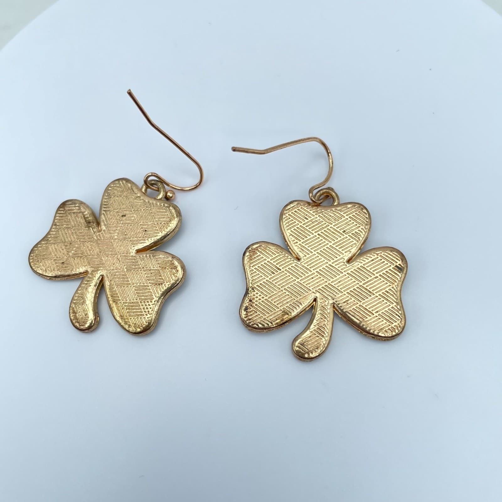 Vintage Green Plaid Shamrock Earrings Gold Tone Tartan Clover Irish St Patrick's - Thumbnail 2