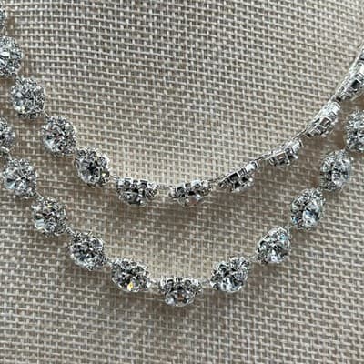 VTG Rhinestone Set: Double Layer Necklace, 3-Drop Earring, Link Bracelet Classic - Thumbnail 8