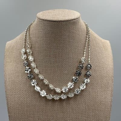 VTG Rhinestone Set: Double Layer Necklace, 3-Drop Earring, Link Bracelet Classic - Thumbnail 13