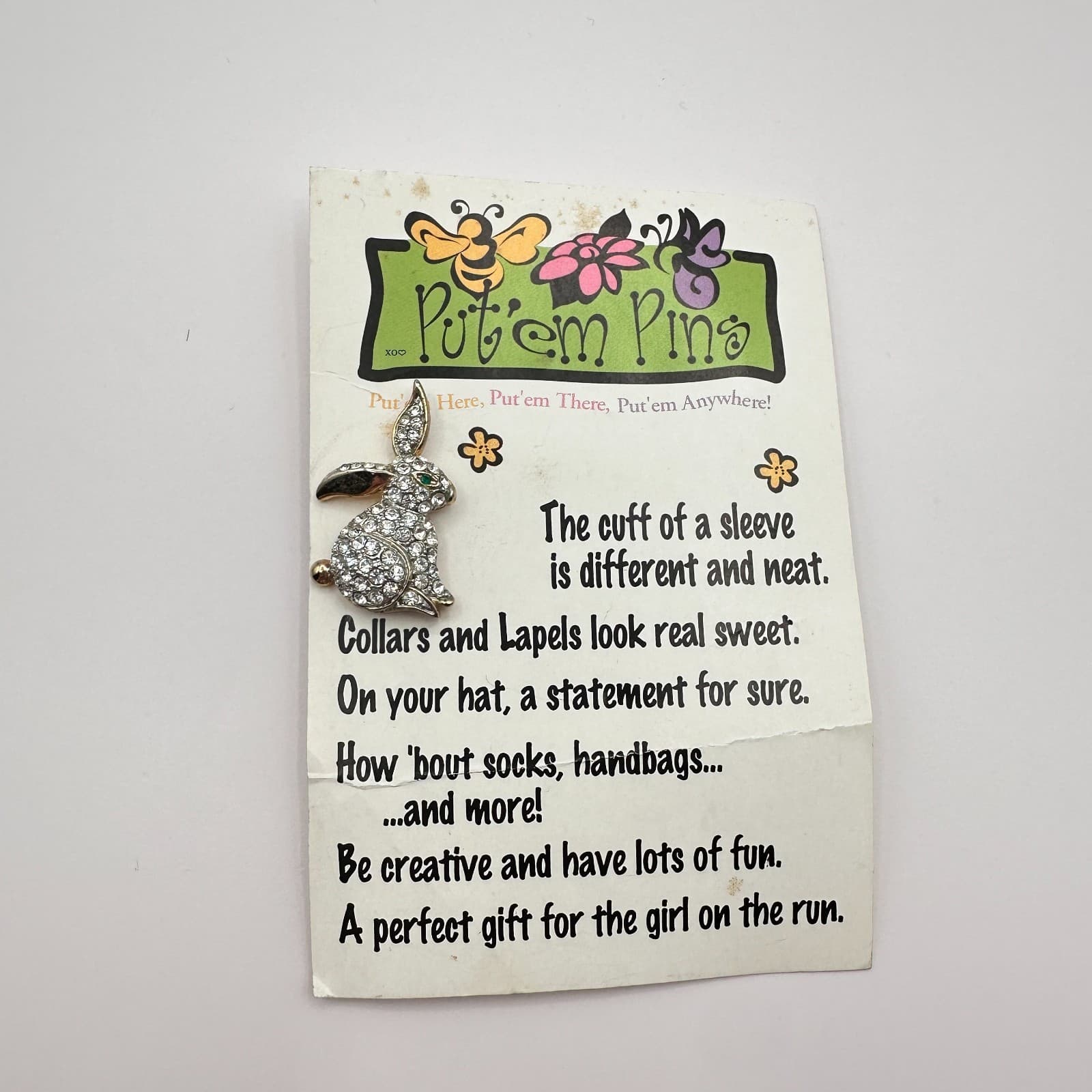 Vintage 80s Rhinestone Rabbit Bunny Brooch Pin Gold Tone Clear Crystals Jewelry - Thumbnail 7