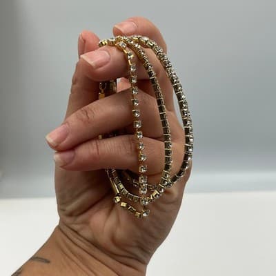 Vintage Gold Tone Rhinestone Jewelry Set Y Lariat Necklace & 3 Tennis Bracelets - Thumbnail 5