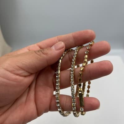 Vintage Gold Tone Rhinestone Jewelry Set Y Lariat Necklace & 3 Tennis Bracelets - Thumbnail 7