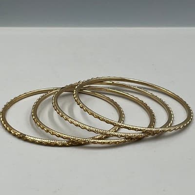 5 Vintage Gold Tone Stacking Bangle Bracelets Set Diamond Cut Boho Jewelry Lot - Thumbnail 3