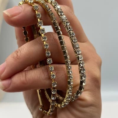 Vintage Gold Tone Rhinestone Jewelry Set Y Lariat Necklace & 3 Tennis Bracelets - Thumbnail 6