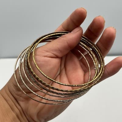 Vintage Boho Bangle Bracelet Set 7pc Textured Hammered Etched Rose Gold Tone - Thumbnail 5