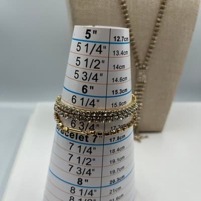 Vintage Gold Tone Rhinestone Jewelry Set Y Lariat Necklace & 3 Tennis Bracelets - Thumbnail 14