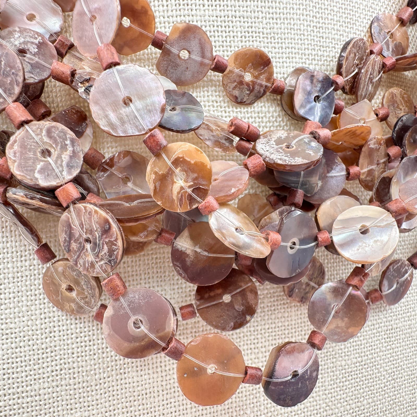 Vintage 80s Boohoo strands Brown Capizzi Shell Choker Necklace Statement Jewelry - Thumbnail 5