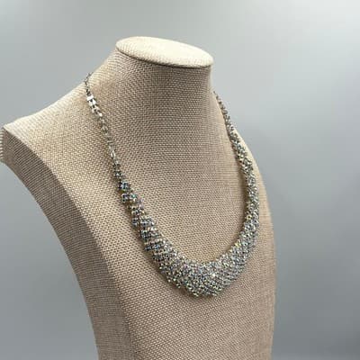 Vintage Anne Klein Aurora Borealis Crystal Necklace & Earring Silver Tone AK 3pc - Thumbnail 8