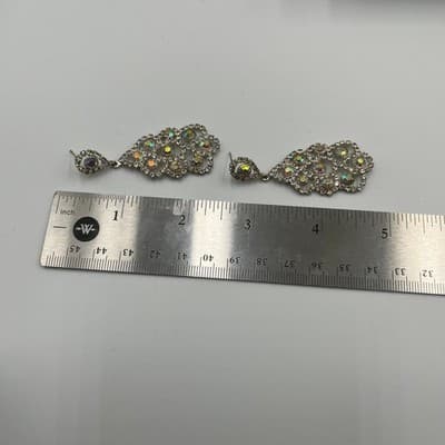 Vintage Anne Klein Aurora Borealis Crystal Necklace & Earring Silver Tone AK 3pc - Thumbnail 13