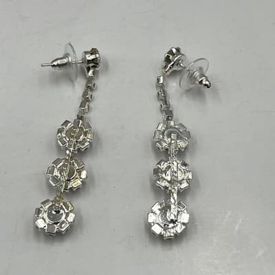 VTG Rhinestone Set: Double Layer Necklace, 3-Drop Earring, Link Bracelet Classic - Thumbnail 3