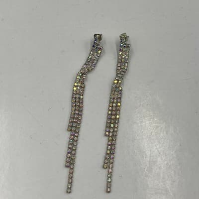 Vintage Anne Klein Aurora Borealis Crystal Necklace & Earring Silver Tone AK 3pc - Thumbnail 4